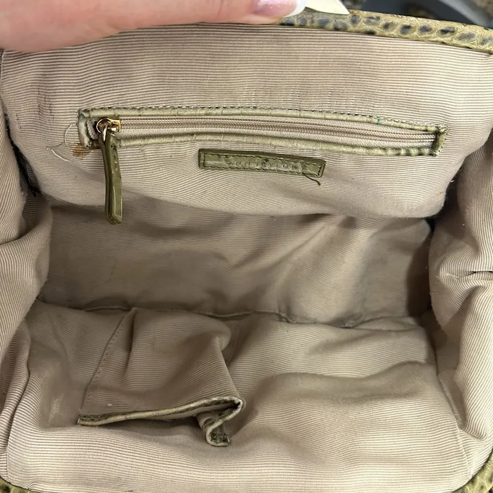 Ann Taylor Vintage Green Herringbone Print Handbag Shoulder Bag